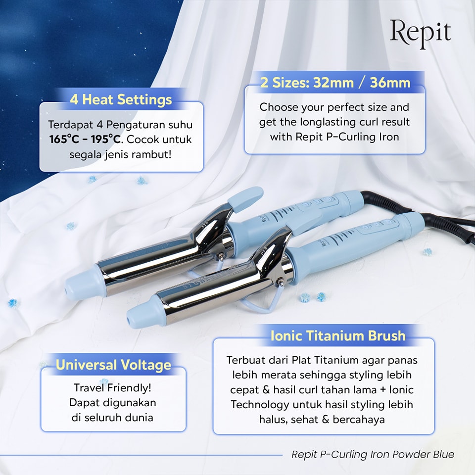 Repit Catokan Rambut P-Curling Iron 36MM - Powder Blue